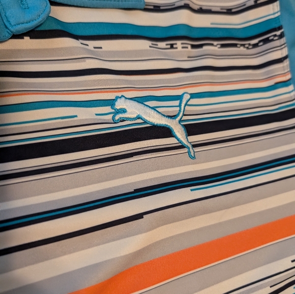 Puma Men's XL Golf Polo Shirt, Blue w/ Bright orange/white stripe detail - Picture 2 of 8